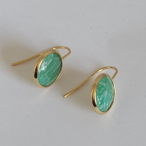 Hand Crafted Boho Gold Green Jade Gemstone Circle Drop Dangle Earrings - Picture 8 of 10